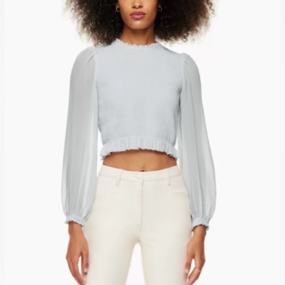 Aritzia Wilfred smocked chiffon blouse size Large - light blue‎ mint